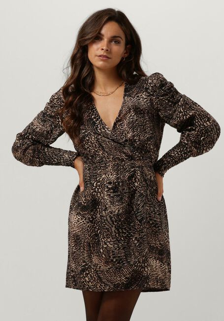 Bruine ALIX THE LABEL Mini jurk ANIMAL FETHER WRAP DRESS - large