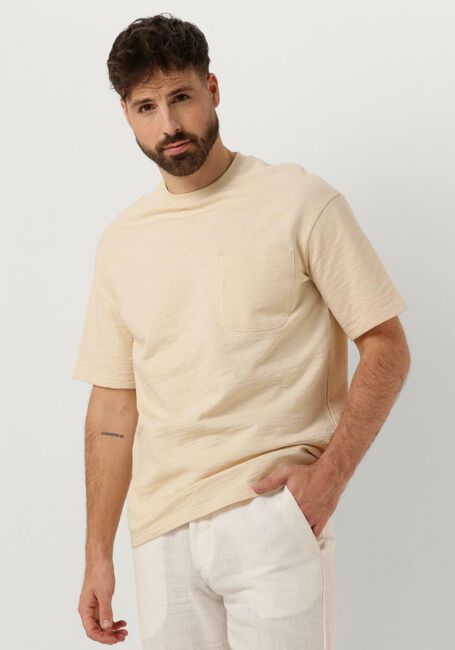 Beige SELECTED HOMME T-shirt SLHLOOSSAUL SLUB SS O-NECK TEE - large