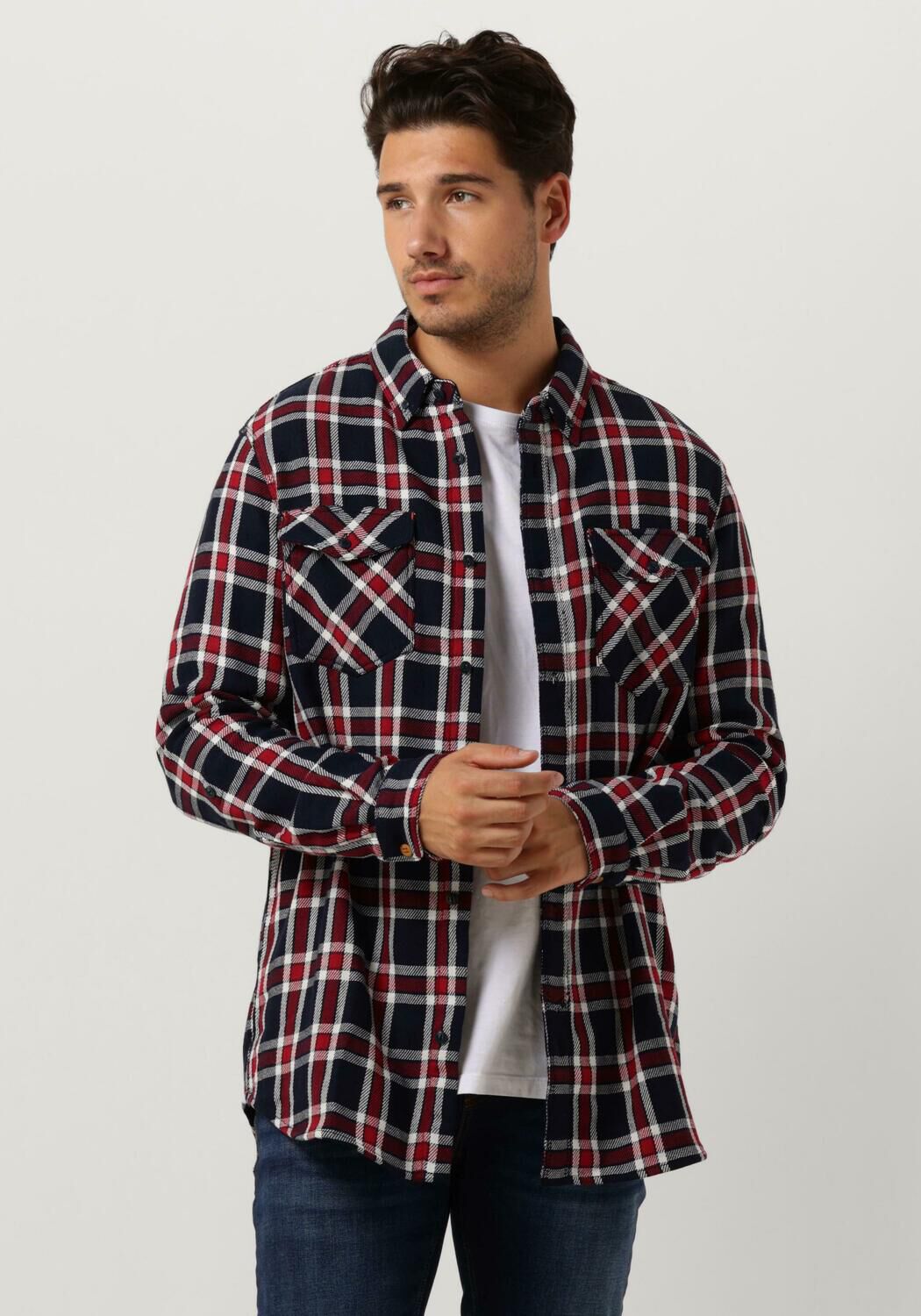 SCOTCH & SODA Heren Overhemden Archive Double Face Twill Check Donkerblauw