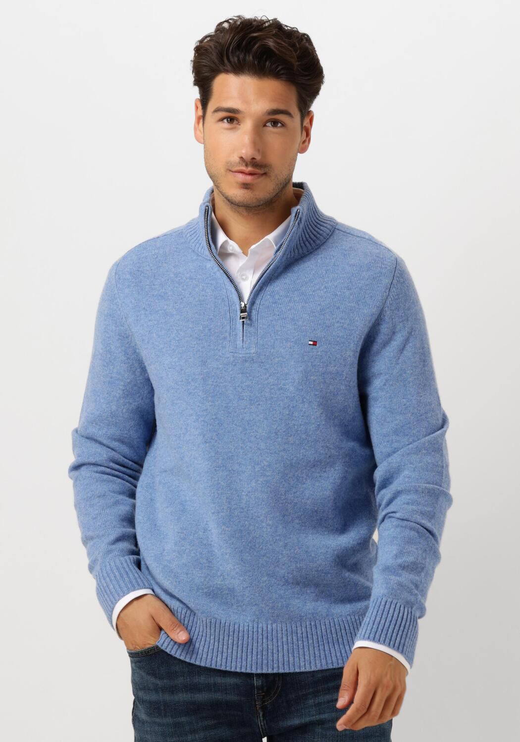 Lichtblauwe TOMMY HILFIGER Trui LAMBSWOOL ZIP MOCK Omoda