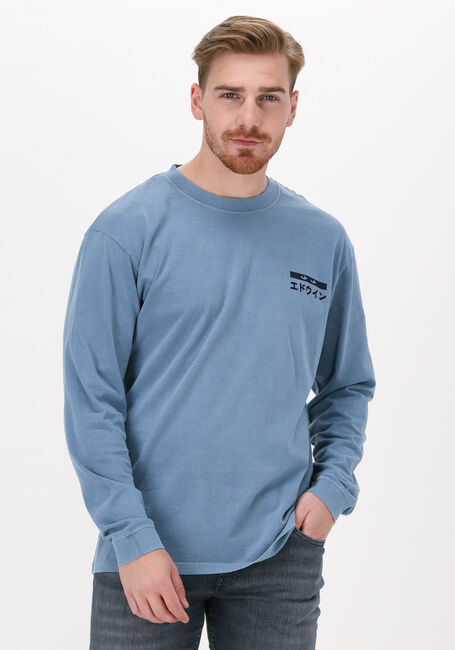 Blauwe EDWIN Polo / T-shirt HANADOROBO V NATURAL TS LS - large