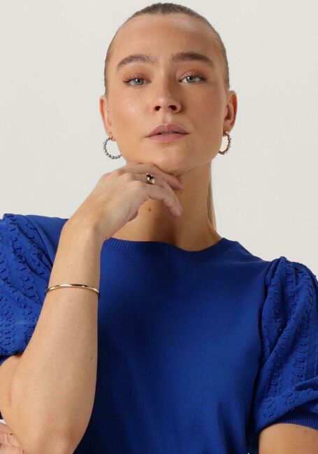Blauwe JANSEN AMSTERDAM Top K136 KNITTED TOP 3/4 PUFFED SLEEVE - large