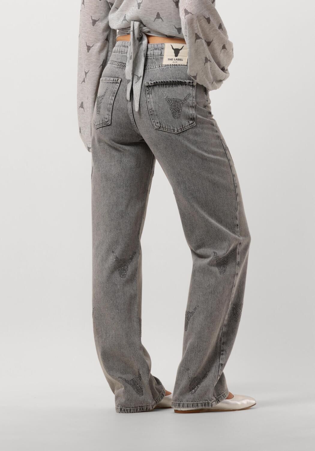 ALIX THE LABEL Dames Jeans Ladies Woven Strass Bull Pants Grijs