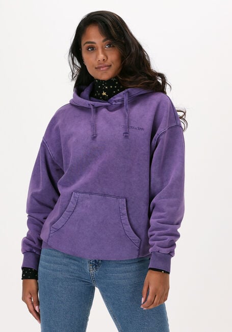 Paarse COLOURFUL REBEL Sweater ROUGH ACID WASH OVERSIZED HOOD - large