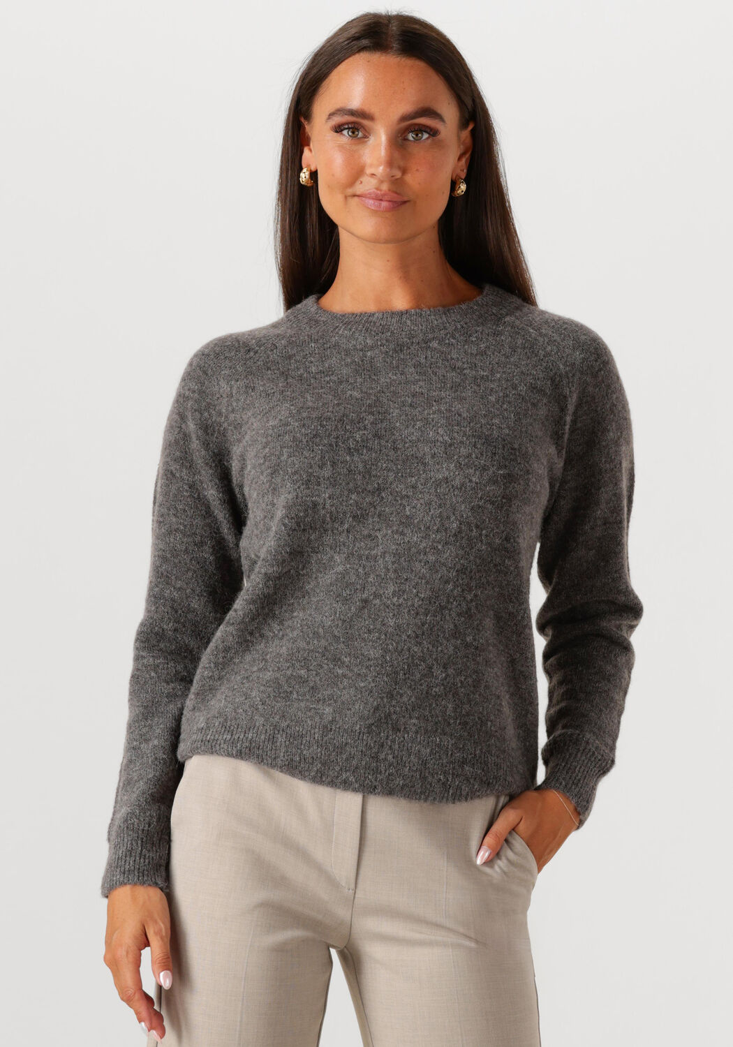 SELECTED FEMME Dames Truien & Vesten Slflulu Ls Knit O-neck Grijs