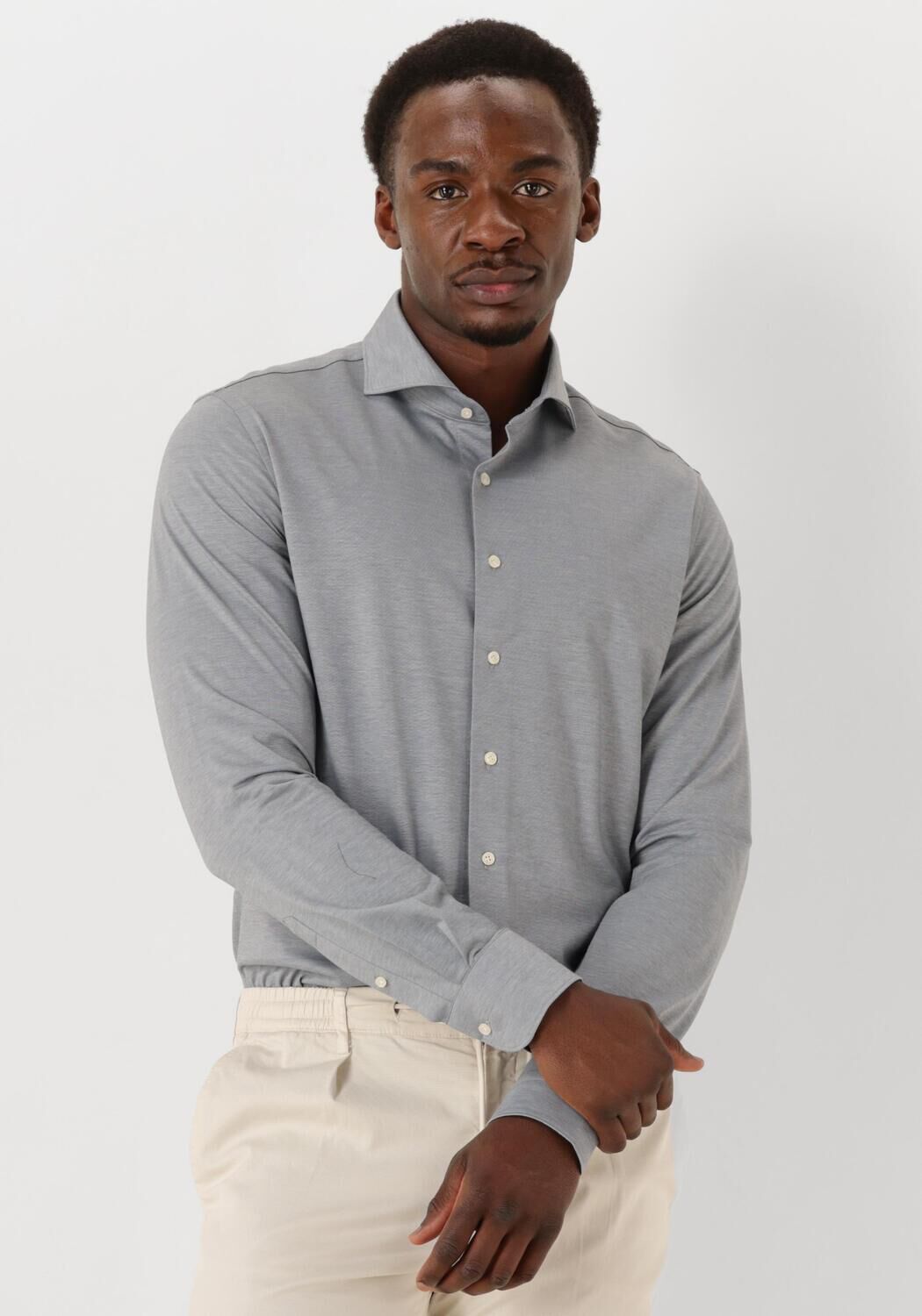 PROFUOMO Heren Overhemden Shirt X-cutaway Japanese Knitted Grijs