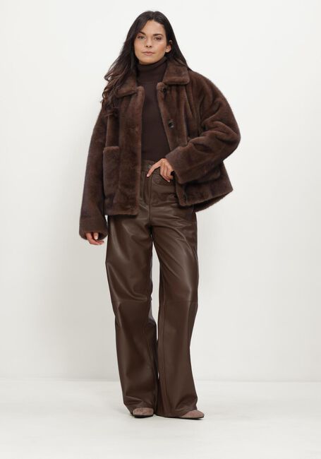 Bruine STUDIO AR Wijde broek DAVINA SHEEP SOFT WAXED - large