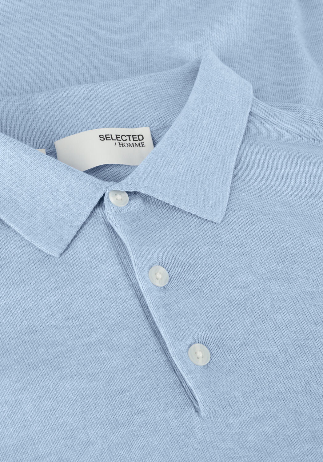 Lichtblauwe SELECTED MEN Polo SLHBERG SS KNIT POLO NOOS - large