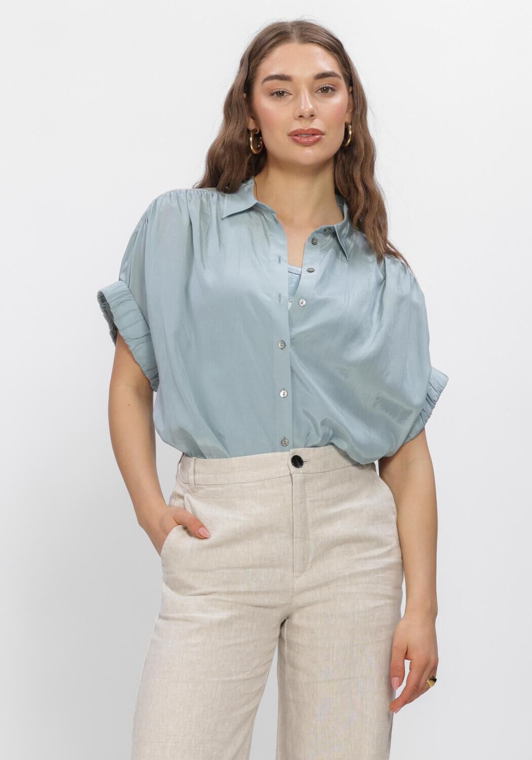 Blauwe SUMMUM Blouses BLOUSE SHORT SLEEVES VISCOSE COTTON - large