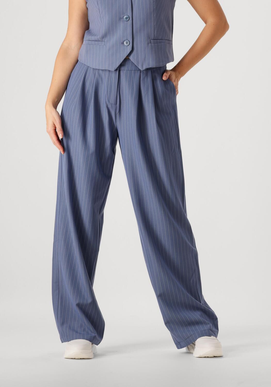 Ydence straight fit pantalon Riley met krijtstreep blauw