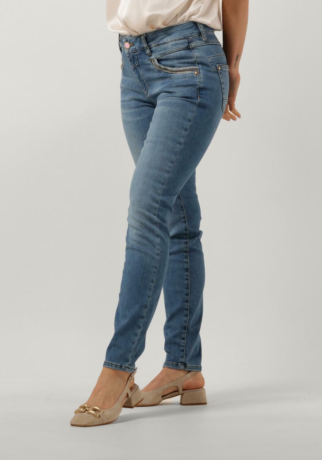 MOS MOSH Beige Glitter Skinny Jeans Naomi Blue Dames