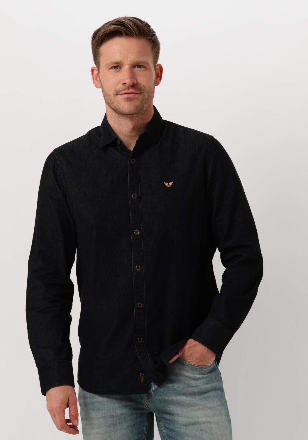 PME LEGEND Heren Overhemden Long Sleeve Shirt Fine Cord Zwart