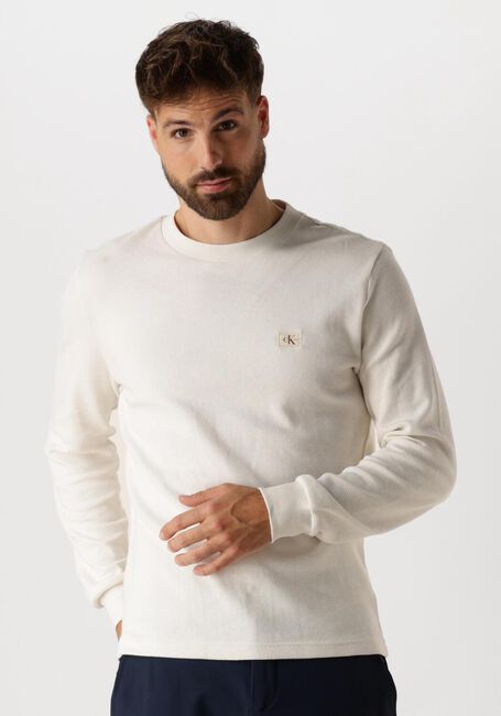 Witte CALVIN KLEIN Trui WOVEN LABEL WAFFLE LS TEE - large
