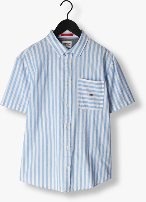 Lichtblauwe TOMMY JEANS Casual overhemd TJM RLX SS STRIPE LINEN SHIRT - large