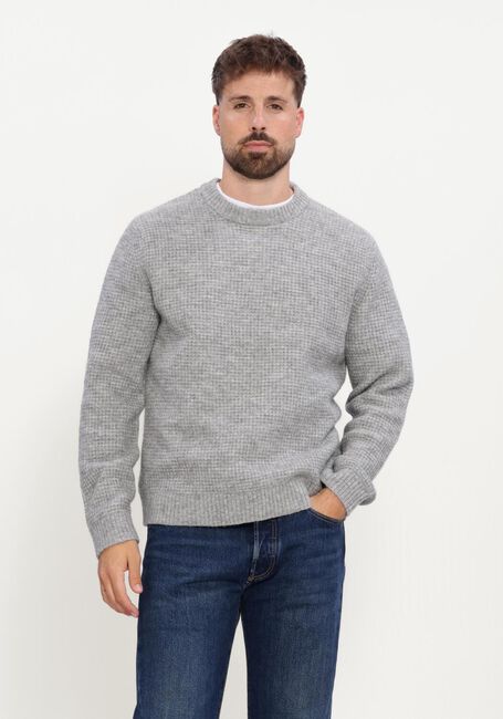 Grijze SELECTED MEN Trui SLMRAI LS KNIT WAFFLE CREW NECK - large
