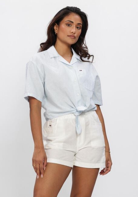 Lichtblauwe TOMMY JEANS Blouses TJW TIE FRONT LINEN SHIRT - large