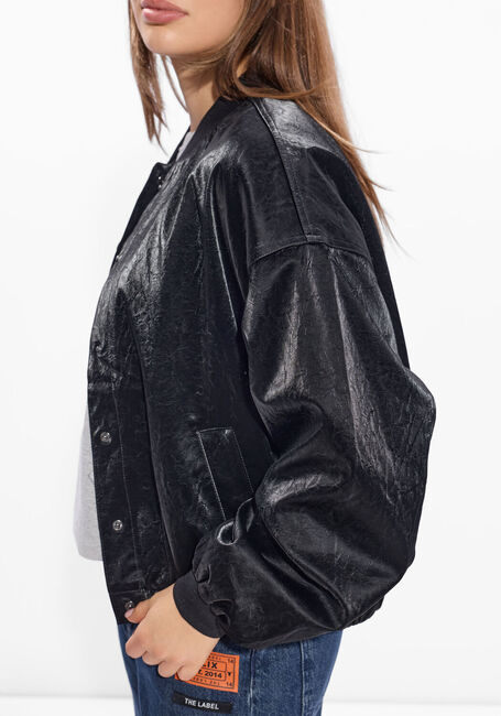 Zwarte ALIX THE LABEL Jack LADIES WOVEN VELVET LEATHER BOMBER - large