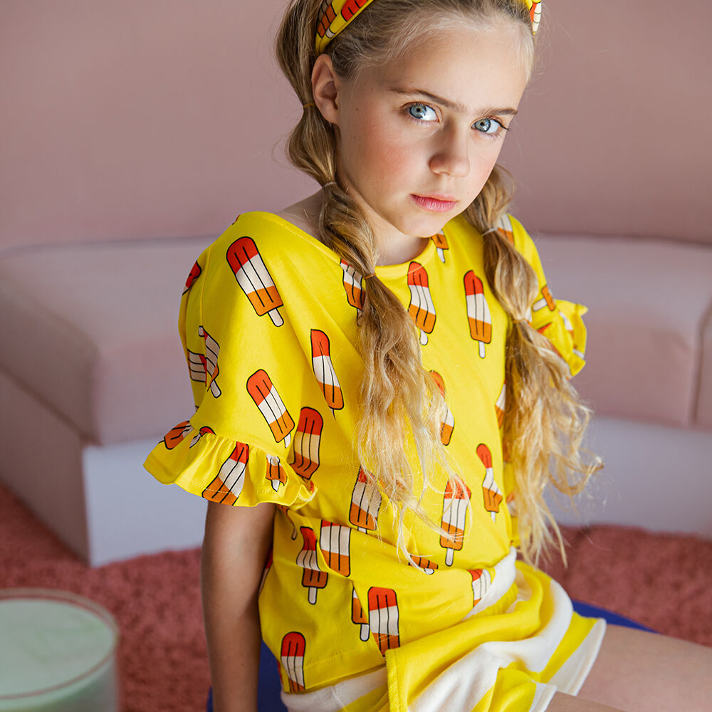 Gele CARLIJNQ T-shirt POPSICLE - FRILLED SHIRT - large