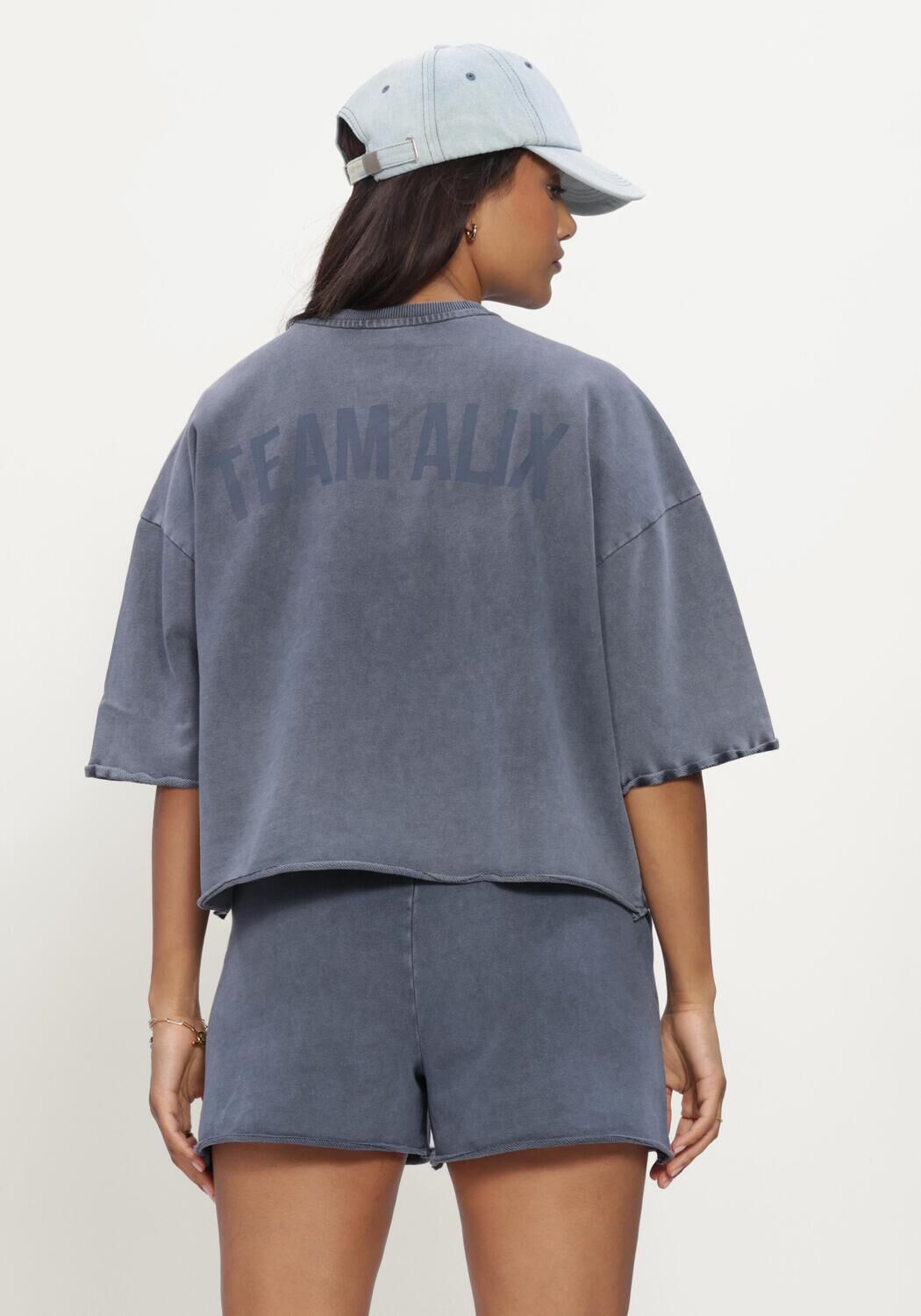 Blauwe ALIX THE LABEL Tops & T-shirts LADIES KNITTED CUT SEAM SWEAT T-SHIRT - large
