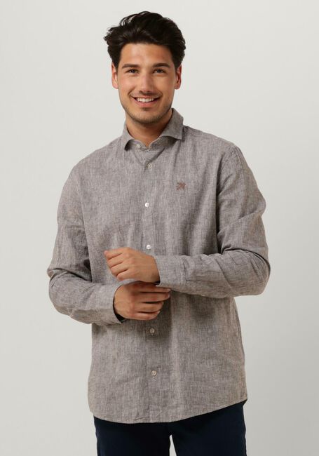 Bruine VANGUARD Casual overhemd LONG SLEEVE SHIRT LINEN COTTON BLEND 2 TONE - large