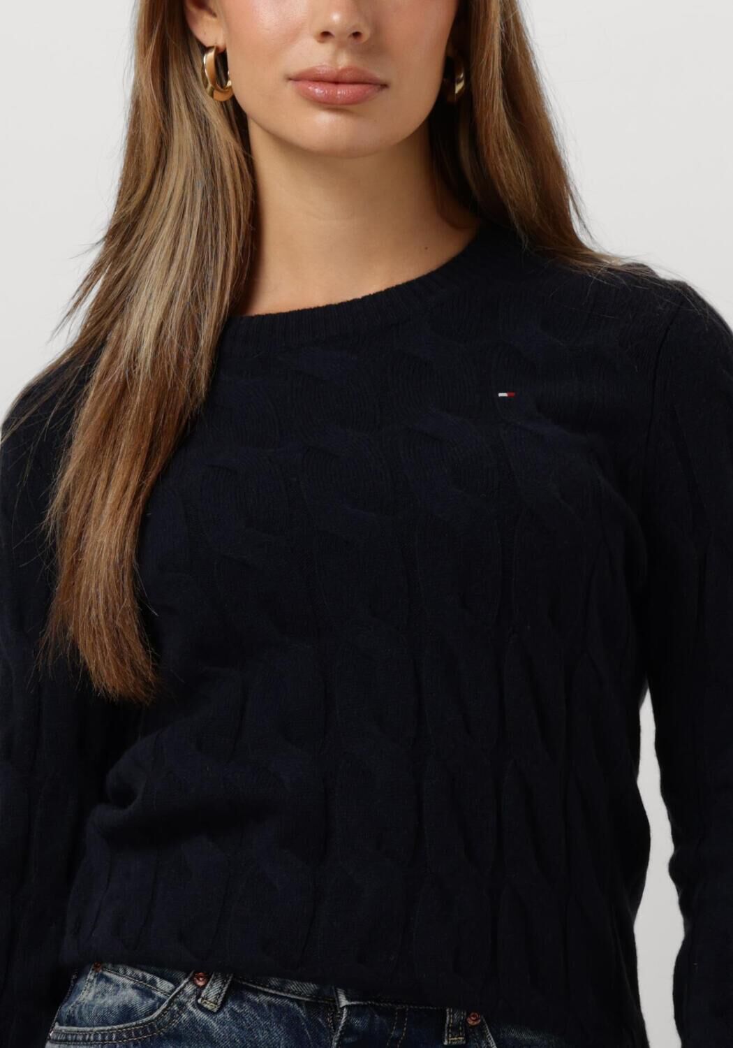 TOMMY HILFIGER Dames Truien & Vesten Soft Wool Cable Roll-nk Donkerblauw