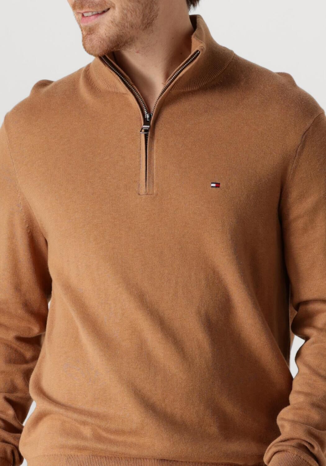 TOMMY HILFIGER Heren Truien & Vesten Pima Org Ctn Cashmere Zip Mock Camel