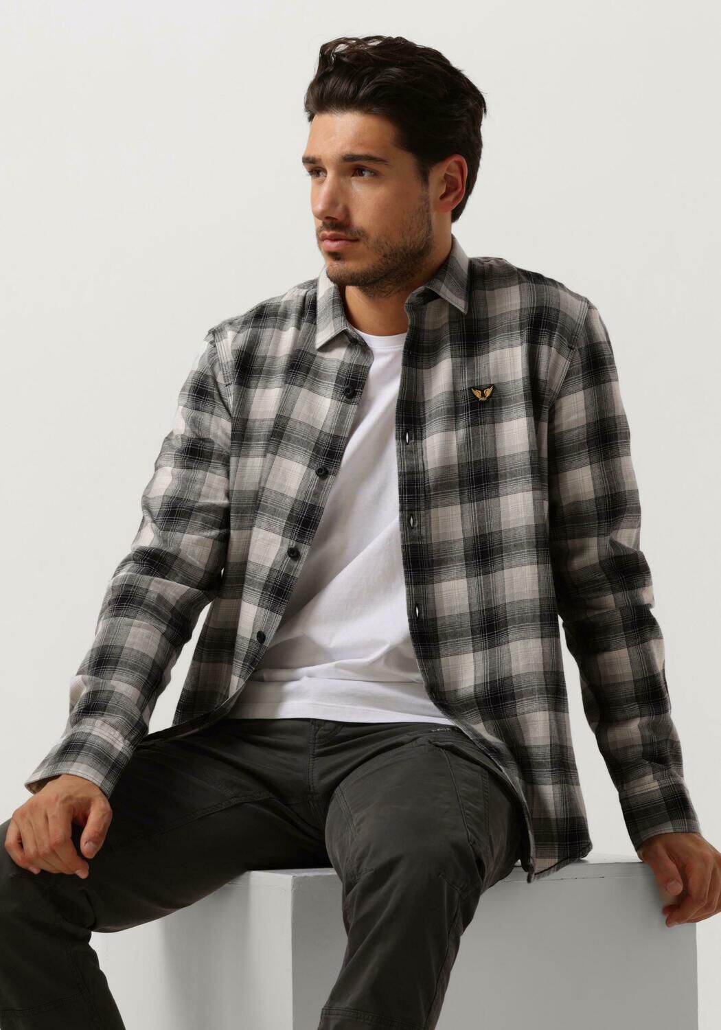 PME LEGEND Heren Overhemden Long Sleeve Shirt Ctn Twill Check Grijs