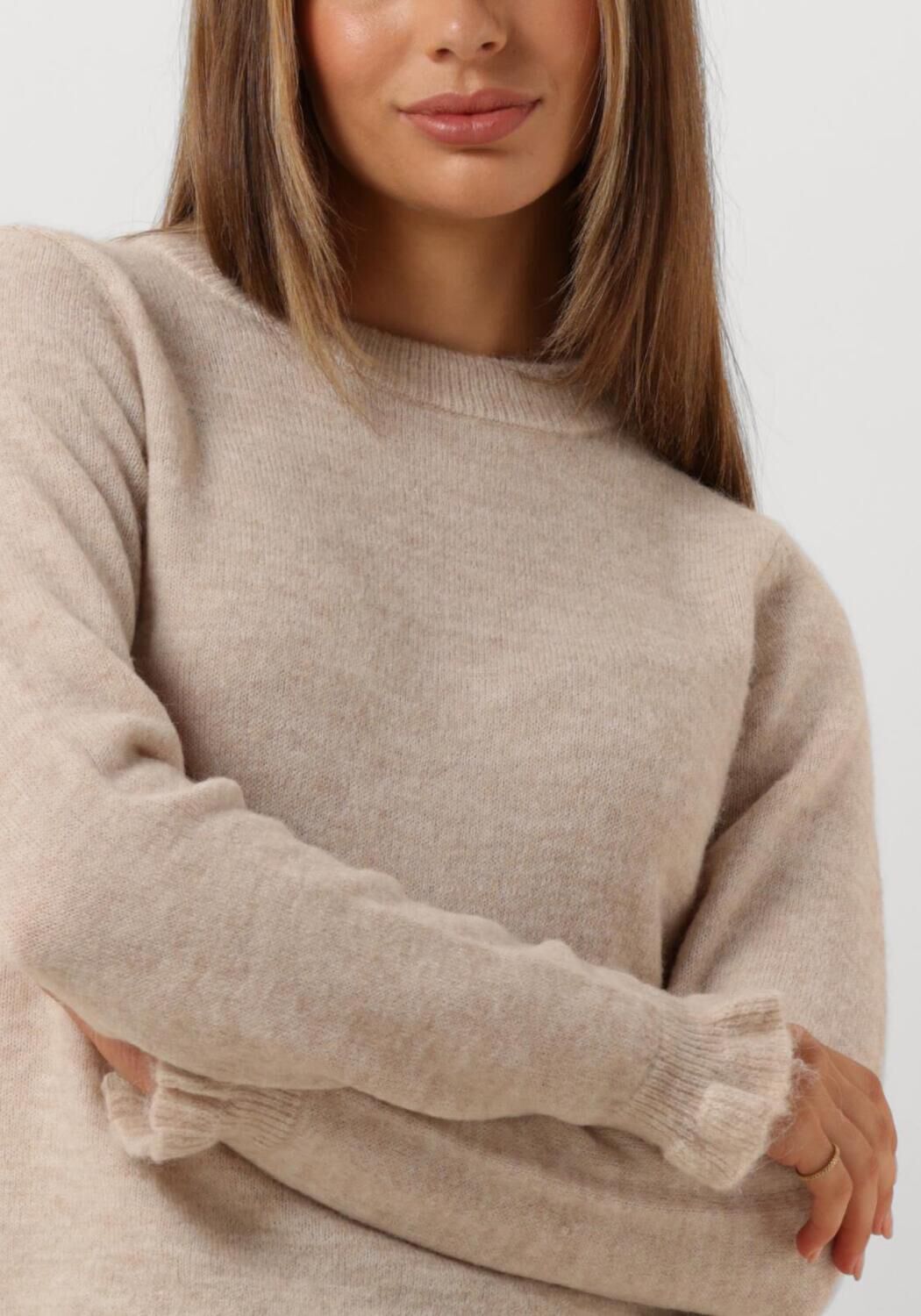 SELECTED FEMME Dames Truien & Vesten Slflulu Ls Knit Frill Cuff O-neck Beige
