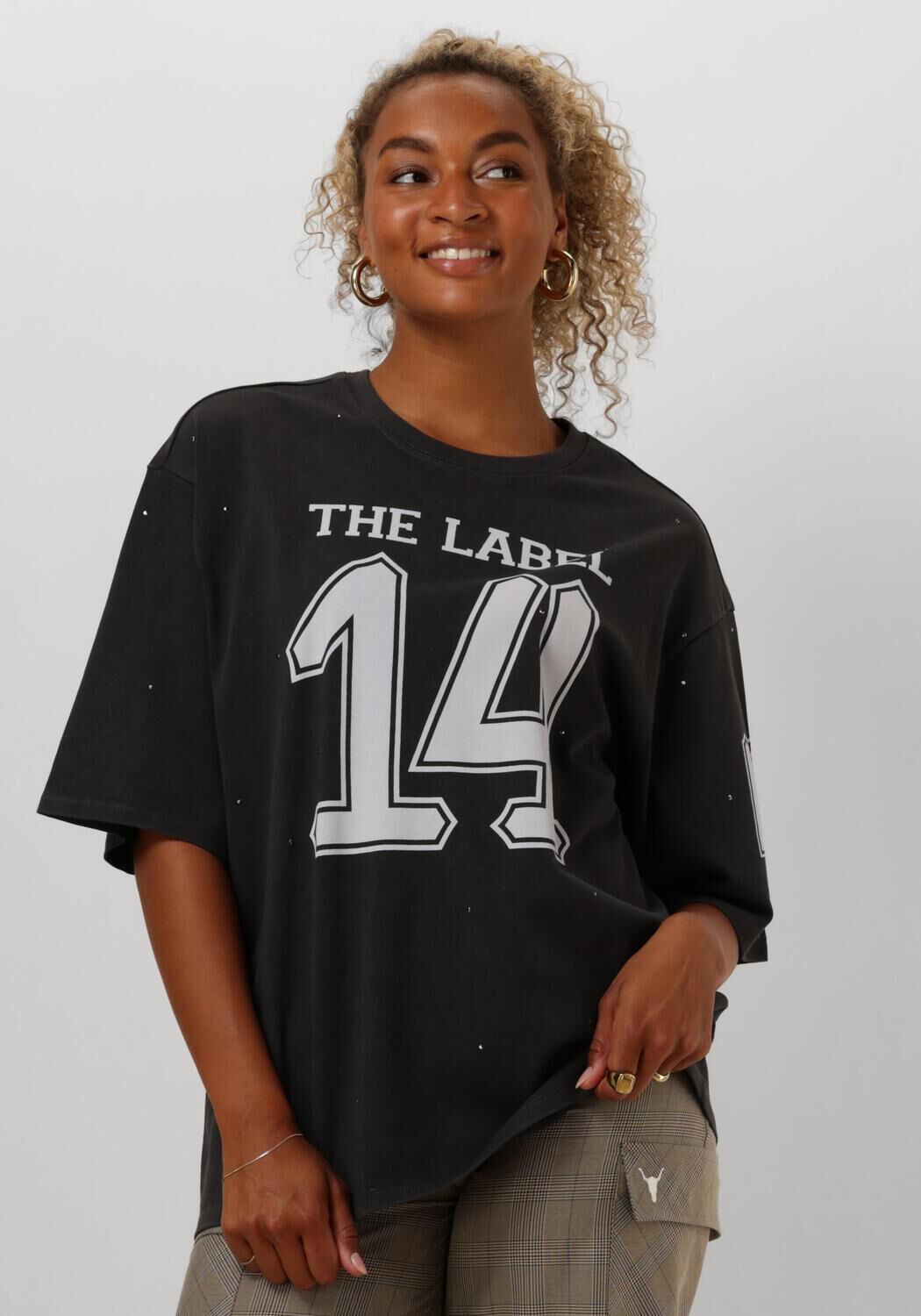 ALIX THE LABEL Dames Tops & T-shirts Ladies Knitted Sporty Studs T-shirt Donkergrijs