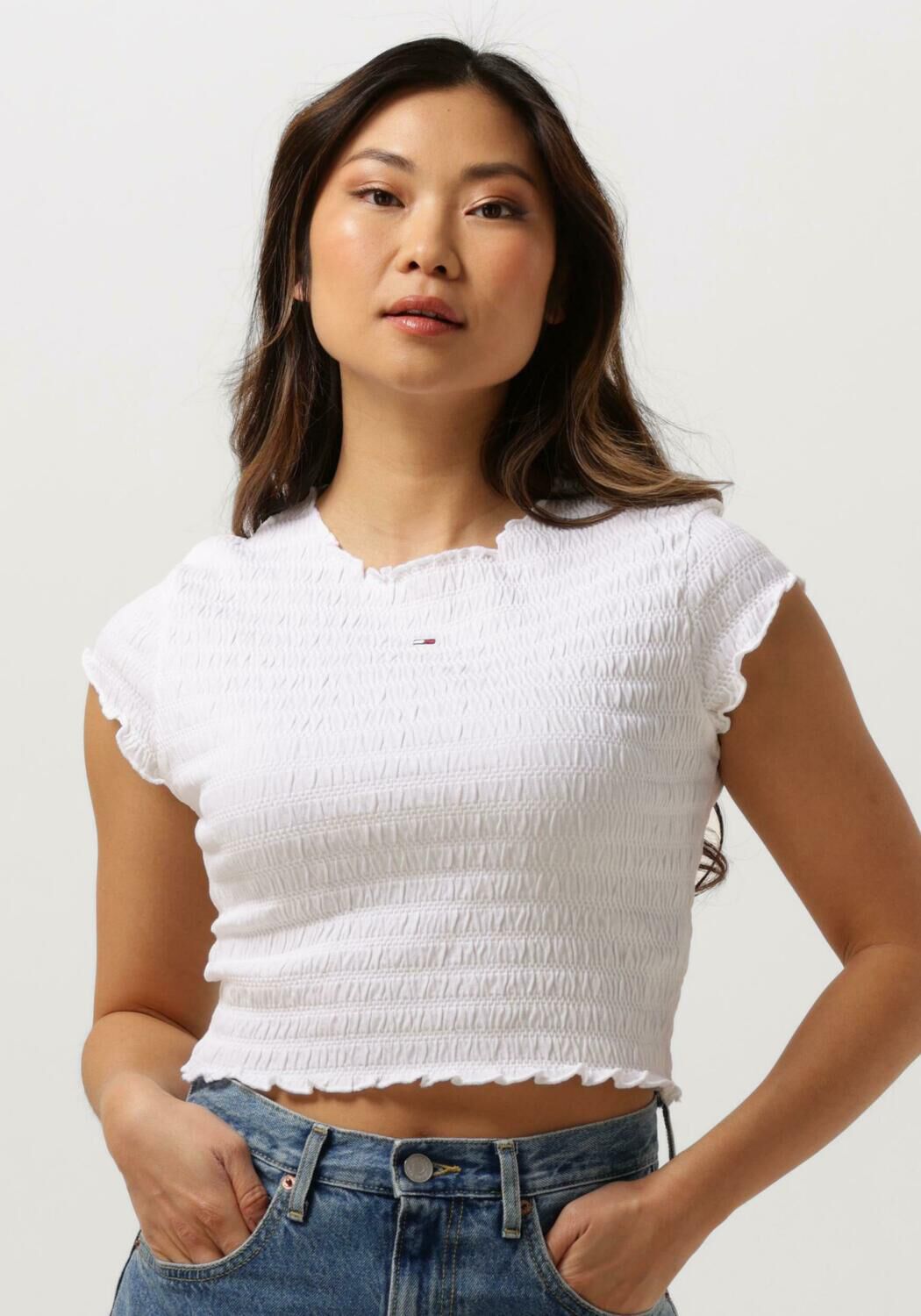 Tommy Jeans Witte Smock Tee voor Trendy Vrouwen White Dames