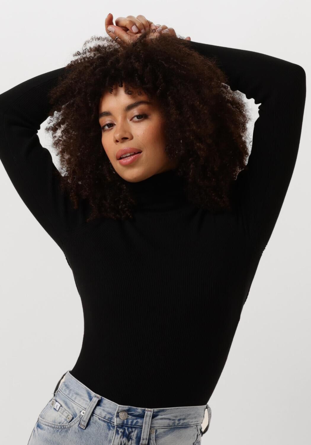 CALVIN KLEIN Dames Truien & Vesten Woven Label Roll Neck Sweater Zwart