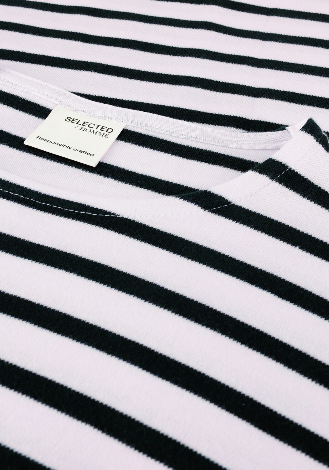 Witte SELECTED MEN Polo / T-shirt SLHBRIAC STRIPE LS O-NECK TEE - large