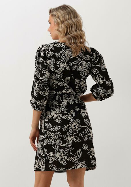 Zwarte JANSEN AMSTERDAM Midi jurk WGE517 EMBROIDERED DRESS 3/4 SLEEVE V-NECK - large
