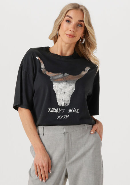 Zwarte ALIX THE LABEL T-shirt LADIES KNITTED SILVER BULL TSHIRT - large