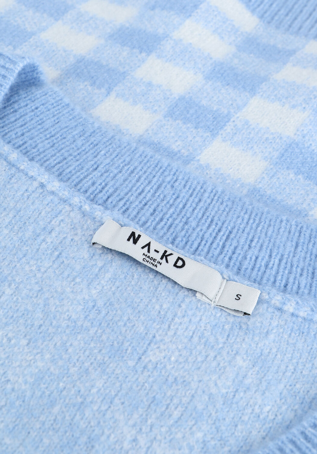 Lichtblauwe NA-KD Spencer CHECKED V-NECK KNITTED VEST - large