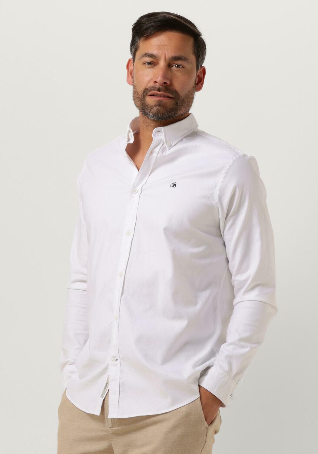 SCOTCH & SODA Heren Overhemden Essentials Organic Oxford Regular Fit Shirt Wit