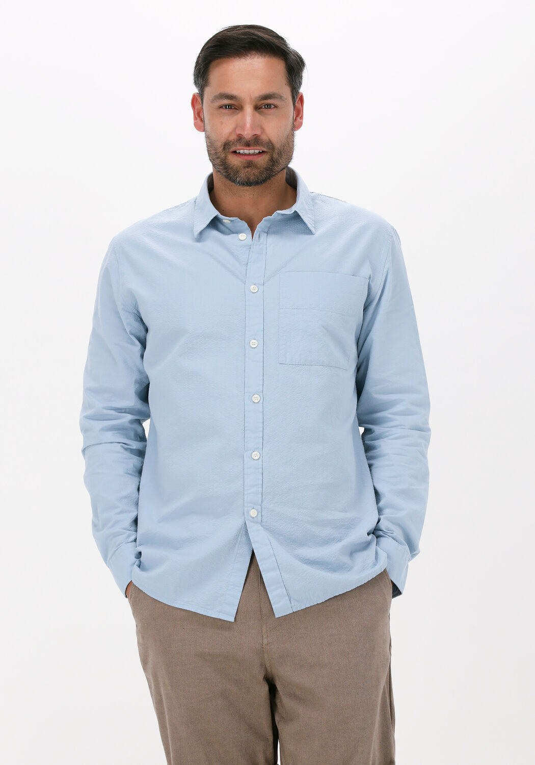 blauwe selected homme casual overhemd slhregaxel shirt ls seersucker