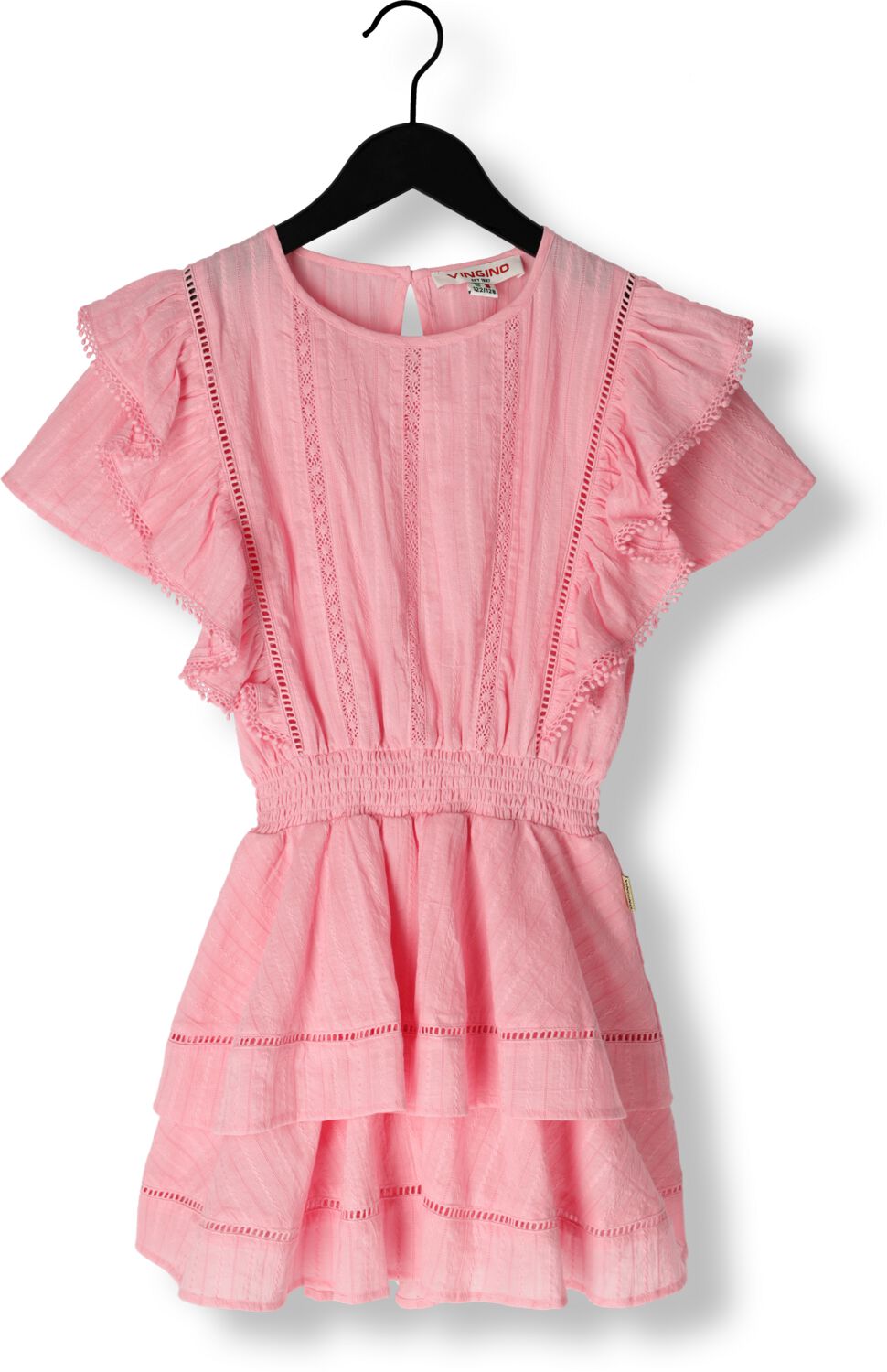 VINGINO jurk Pleun met ruches roze Meisjes Katoen Ronde hals Effen 152