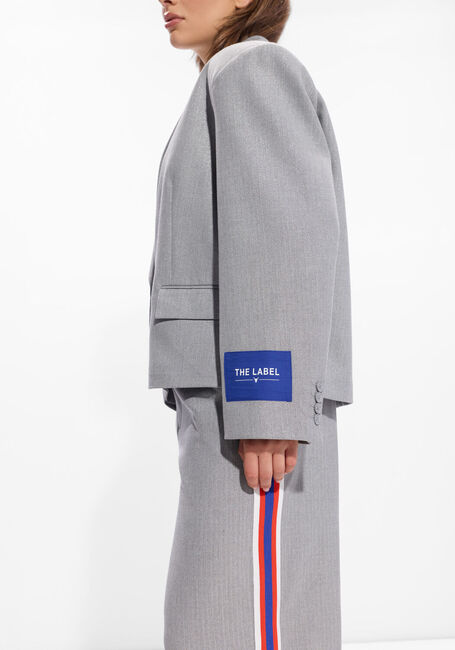 Grijze ALIX THE LABEL Blazer LADIES WOVEN COATED HERRINGBONE BLAZER - large