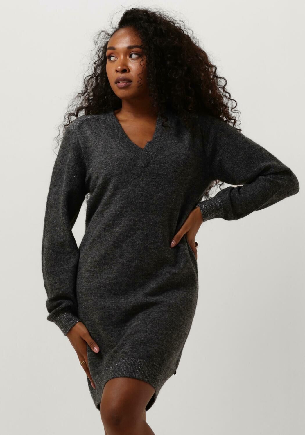 SCOTCH & SODA Dames Jurken Relaxed V Neck Knitted Dress Donkergrijs