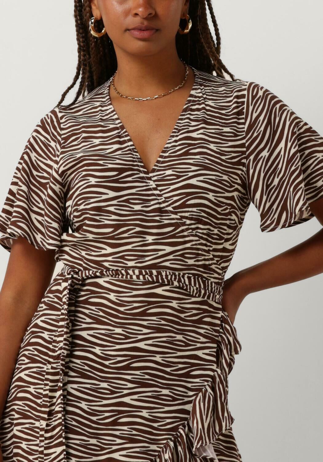 COLOURFUL REBEL Dames Jurken Telsi Zebra Wrap Dress Bruin