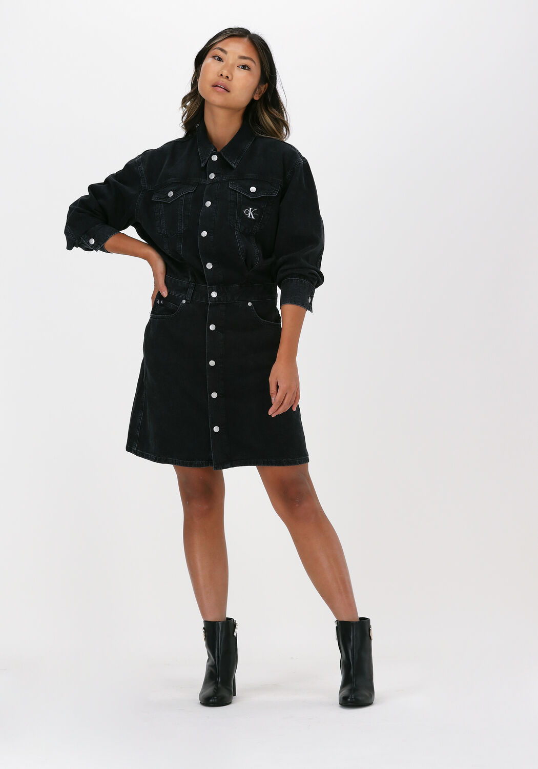 zwarte calvin klein mini jurk a line denim jacket dress