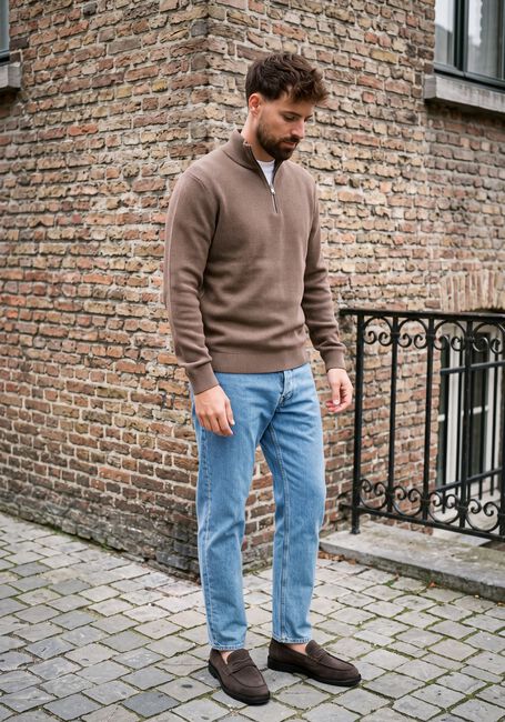 Camel SELECTED MEN Trui SLHDANE LS KNIT STRUCTURE HALF ZIP NOOS - large