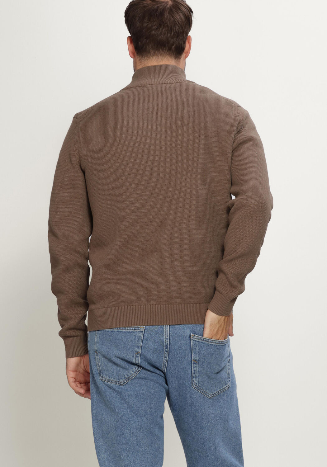 Bruine SELECTED MEN Trui SLHDANE LS KNIT STRUCTURE HALF ZIP NOOS - large