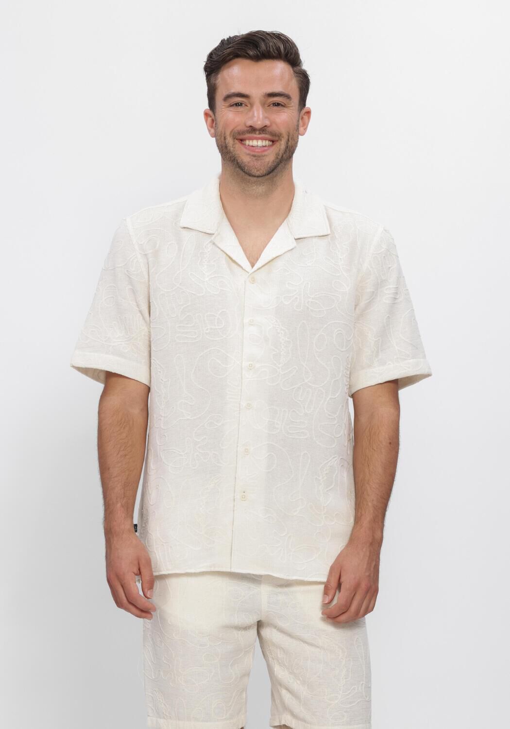 Witte BUTCHER OF BLUE Casual overhemd ALEX RESORT EMBRO SHIRT SS - large