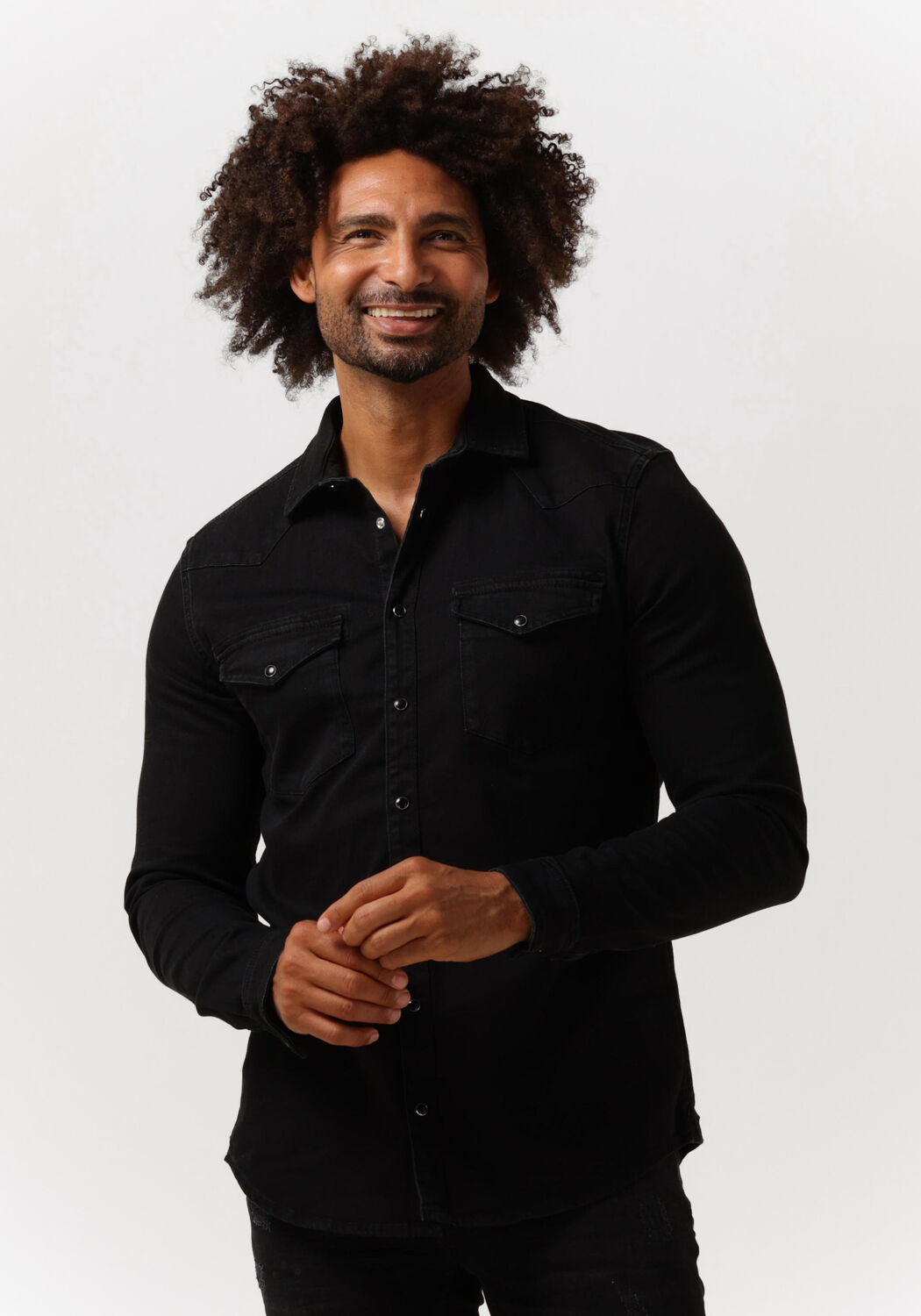 Zwarte PUREWHITE Casual overhemd BASIC DENIM SHIRT Omoda