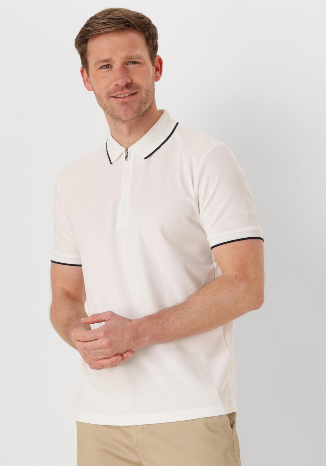SELECTED HOMME Heren Polo's & T-shirts Slhfave Sport Zip Ss Polo Noos Wit