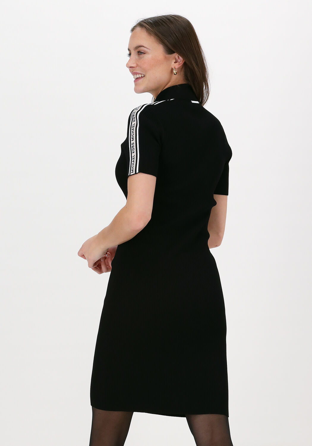 zwarte michael kors mini jurk half zip logo tape dress