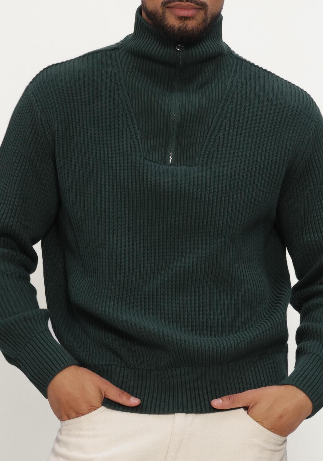Donkergroene SELECTED MEN Trui SLMDRY LS KNIT HALF ZIP - large