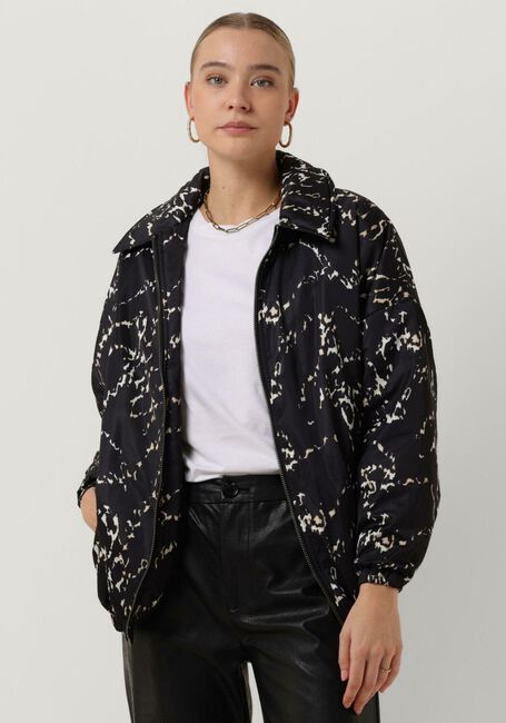 Zwarte ALIX THE LABEL Jack LADIES WOVEN OVERSIZED ANIMAL PADDED BOMBER - large